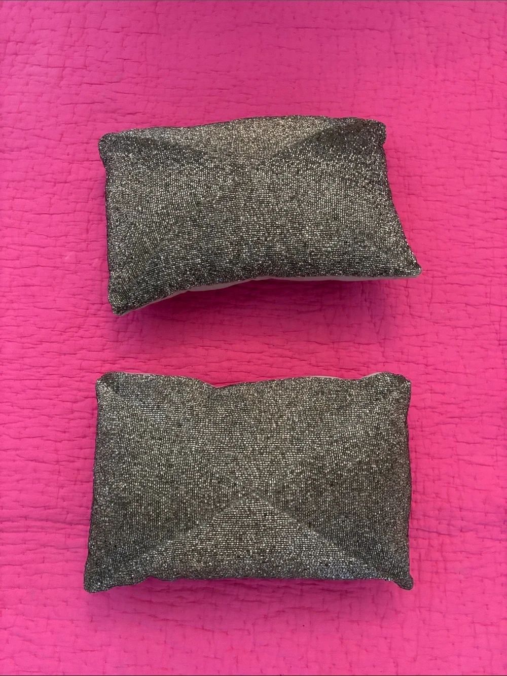 Pair of Sparkling beaded Gunmetal Pillow ( 2 pc)